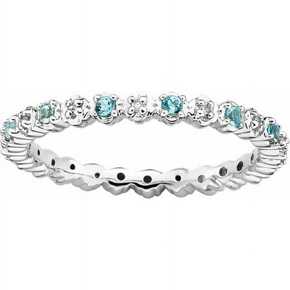 Sterling Silver Blue Topaz & Diamond Ring