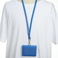 thumbnail image 5 of Uxcell Horizontal Magnetic Folded 5 Card Slots PU ID Badge Holder with Lanyard Navy Blue, 5 of 5