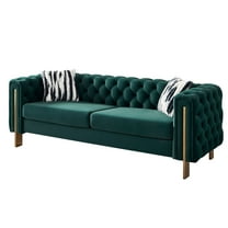 84.25 Inch Oversized Velvet Sofa for Living Room,Long Upholstered Velvet Sofa Couch with High Armrest and Metal Legs Decor Furniture,3-Seater Loveseat for Bedroom, Office,Green