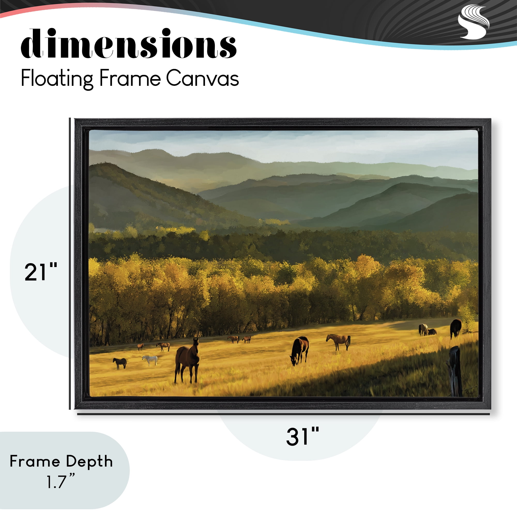 Stupell Industries Grazing Horses in Valley Black Framed Floater Canvas Wall Art, design by Renel Peters
