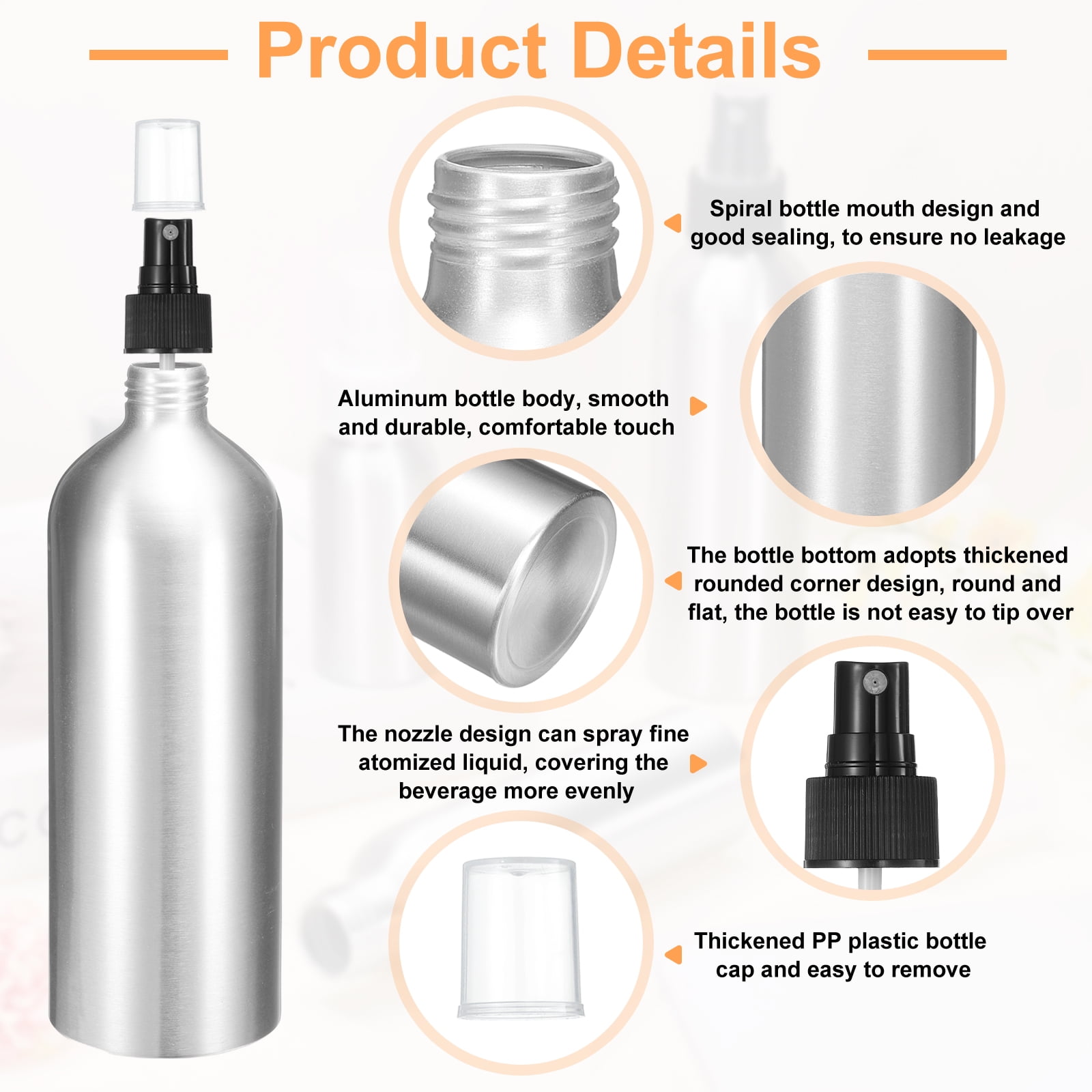 Uxcell 5pcs Aluminum Fine Mist Spray Bottles 500ml/16oz Metal Small Liquid Alcohol Refillable Travel Container with Black Plastic Nozzle Cap for Perfume Skincare Cosmetic Storage Bottle