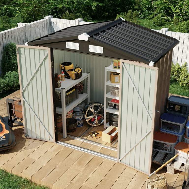 Clouddwell 6x4 ft. Metal Storage Shed with Base, Galvanized Steel