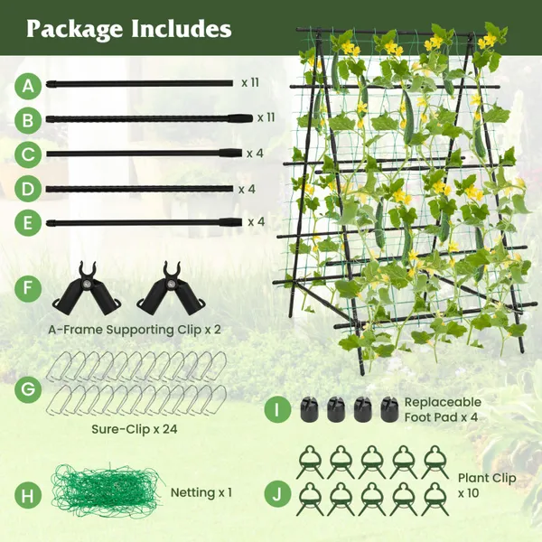 A-Frame Garden Cucumber Trellis with Netting for Climbing Plants Outdoor