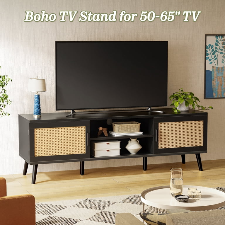 Amadwell Rattan TV Stand for 65" TVs, Black photo 6