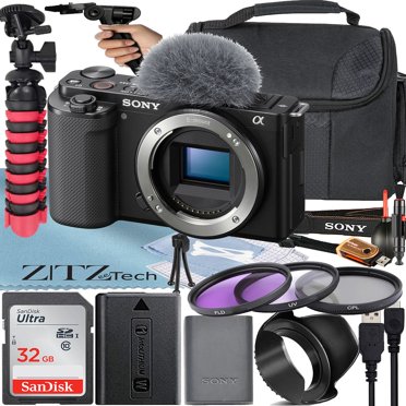 Sony ZV-E10 Mirrorless Camera (Body) with 32GB Memory Card   Filter Kit   Tripod   Case   ZeeTech Accessory Bundle (Black)