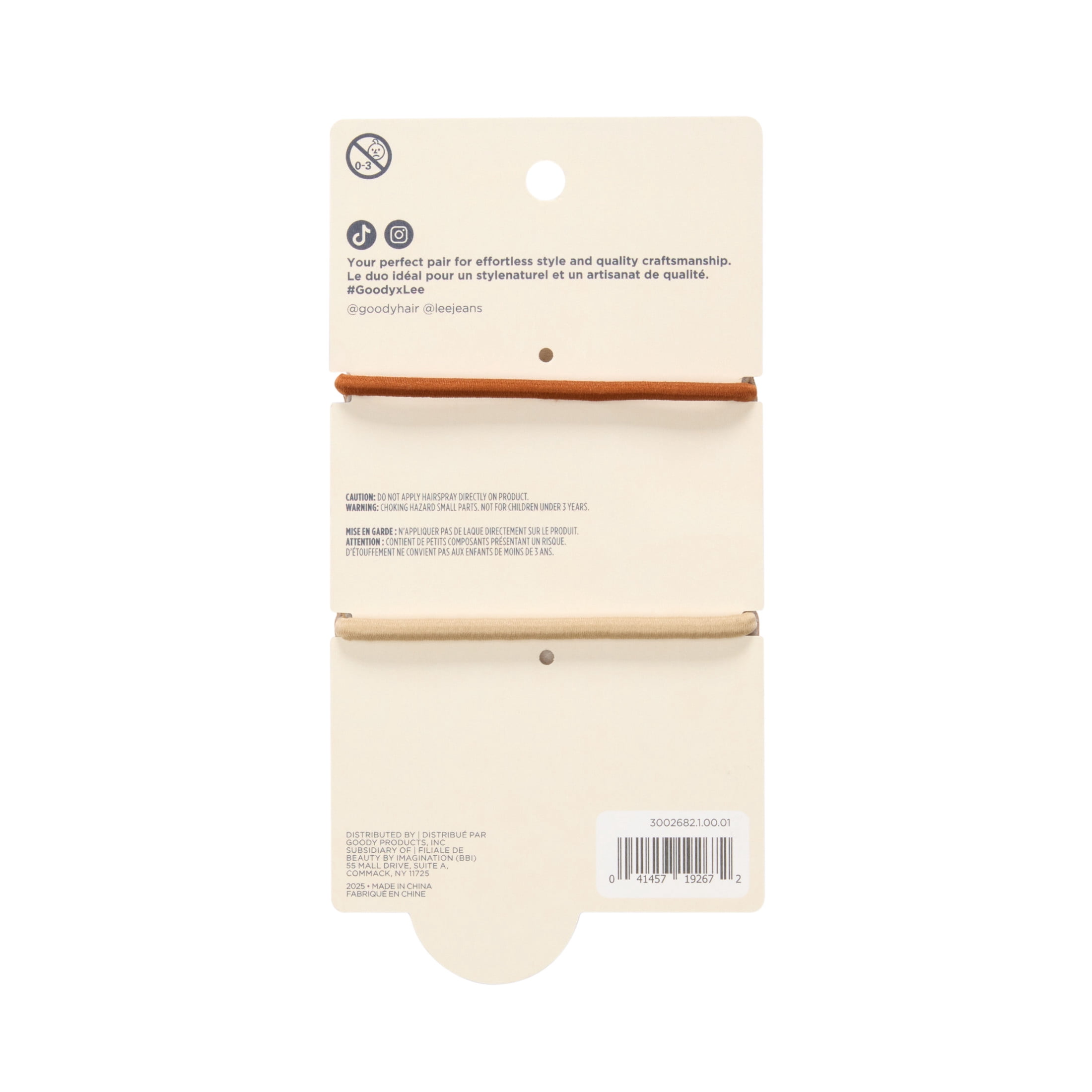 Goody x Lee Faux Leather Ponytail Cuffs, Ouchless Elastic, Gentle Hold, All Hair Types, 2 Count