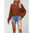 thumbnail image 4 of Suéter de Mujer de Otoño, Cuello Redondo, Tipo Murciélago, Estilo Pullover Rojo Óxido XL, 4 of 7