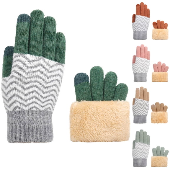 Women's Winter Gloves Windproof Cold Weather Printing Striped Warm Touch Screen Knit Gloves for Outdoor Sport Skiing Cycling