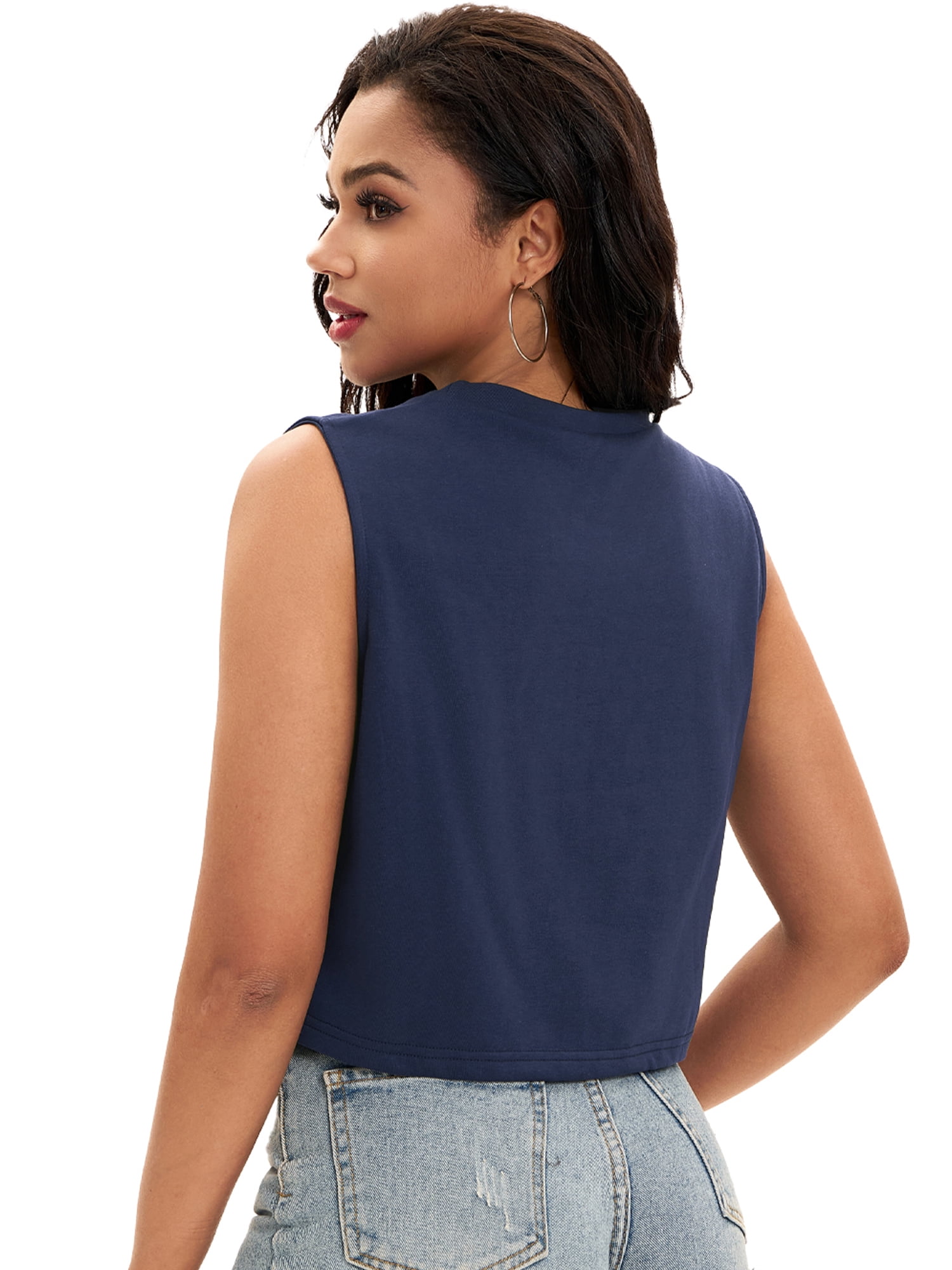 DARING DIVA Stylish Loose Fit Women's Top with Crew Neck Design L Dark Blue Print