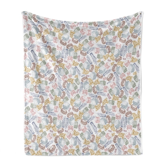 Food Soft Flannel Fleece Blanket, Colorful Outline Minimal Fast Food Sandwich Hamburger Soda Glass Fries Pizza, Cozy Plush for Indoor and Outdoor Use, 60" x 80", White and Multicolor, by Ambesonne