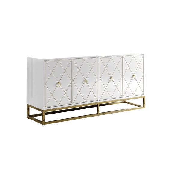 Trent Home 64" Transitional Wood Sideboard in White and Gold