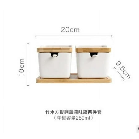 

dosil Set of Ceramic Seasoning Rack Spice Pots Bowls With Spoon & Porcelain Box and Bamboo Cover - Storage Container Condiment Jars