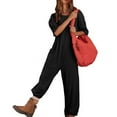 thumbnail image 2 of Penkiiy Women Casual 2024 Jumpsuit Summer Going Out Pajamas Casual Round Neck Short Sleeve Comfortable Long Loose Fit Pants 2XL Black, 2 of 6