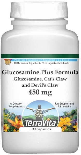 TerraVita Glucosamine Plus Formula - Glucosamine, Cat's Claw and Devil's Claw - 450 mg, (100 Capsules, 1-Pack, Zin: 516876)