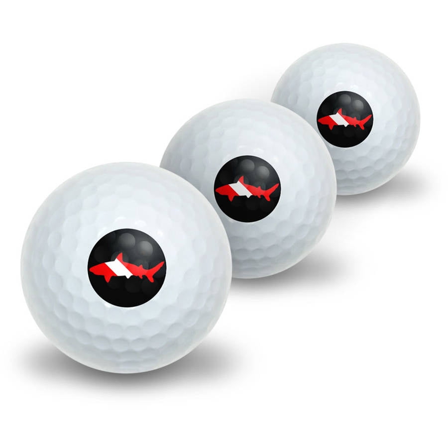 Shark Scuba Symbol on Black Diver Dive Novelty Golf Balls, 3pk