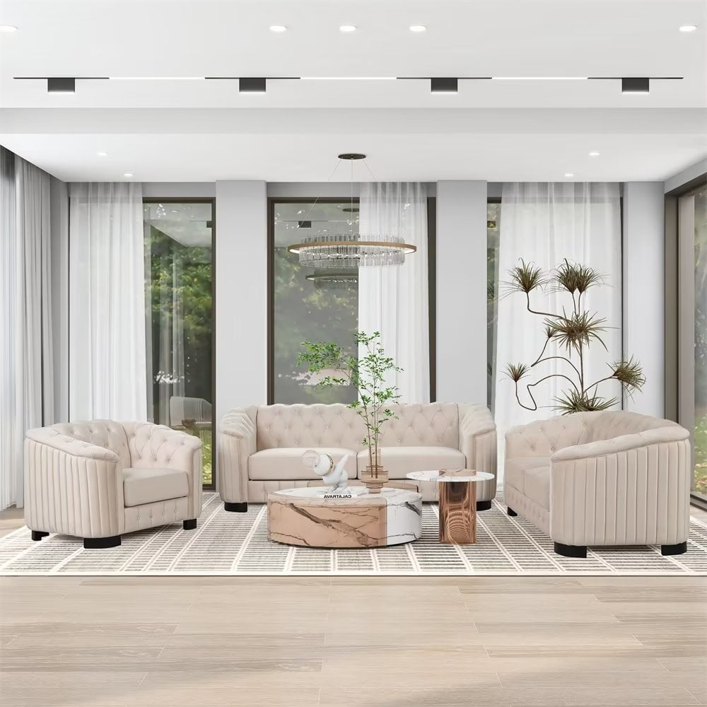 3Piece Velvet Upholstered Living Room Furniture Set, Including 3