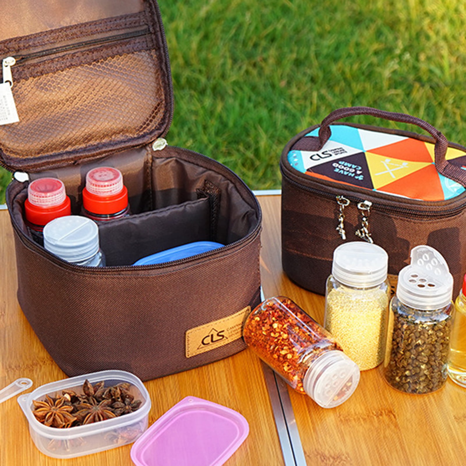 Spices Bottle Bag Portable Condiment Jars Organizer for Picnic Camping BBQ