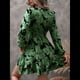 thumbnail image 4 of Vestido Mini Floral para Mujer, Larga, Informal, Cuello en V, de , Estilo Bohemio, Fluido, para Invitadas de Boda en Otoño. Verde L, 4 of 9
