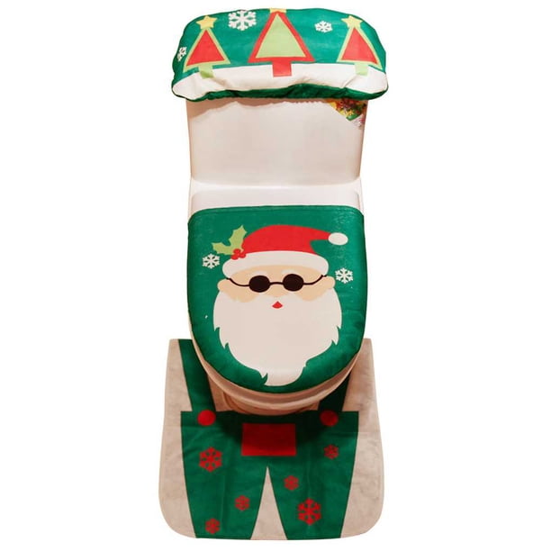 Cubierta de asiento de inodoro de Navidad alfombra de contorno Papá Noel usar gafas muñeco de nieve hogar baño decoración de Navidad 3 unids/set Jumpingount JR0732-01