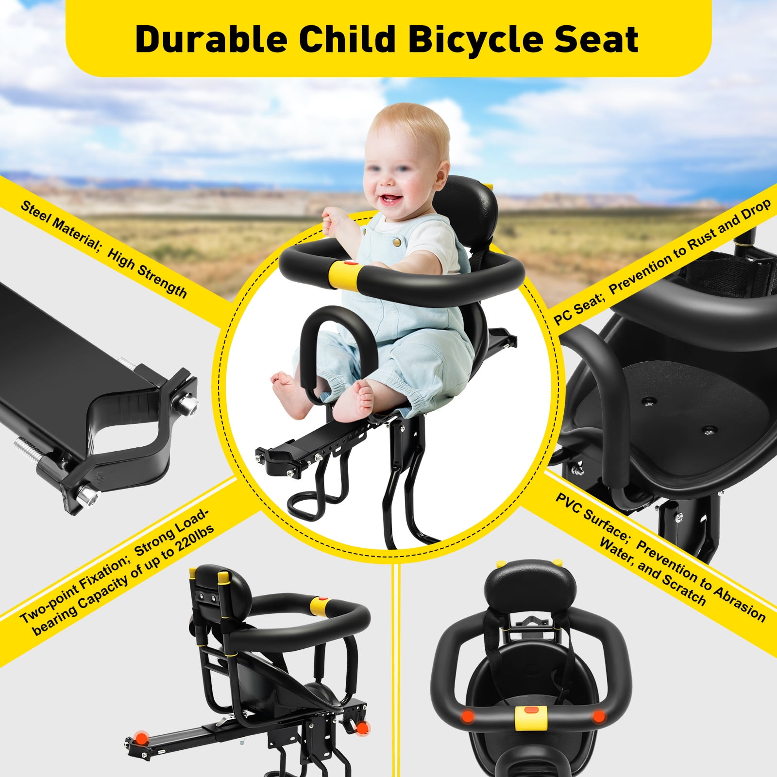 Soft Padded Seat Front Mounted, Black Aluminum Alloy