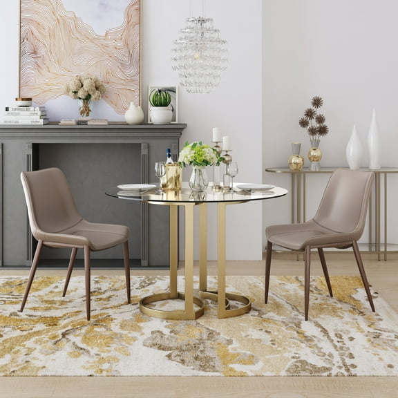 Magnus Dining Chair Brown & Walnut Dining Chair, Modern Style, Plush and durable faux leather fabric, Plywood, Indoor Dining