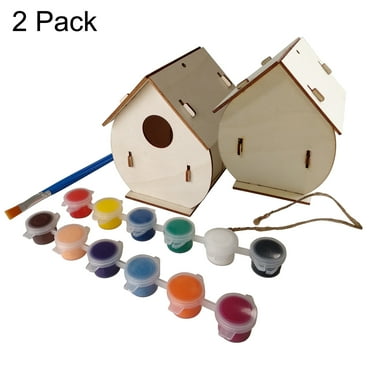 KHAMPA [2 Pack] DIY Wooden Birdhouse Kits Wooden Birdhouses Unpainted Natural Unfinished Wood Birdhouse to Paint Mini Bird Nest for DIY Crafts, Indoor Outdoor Bird House