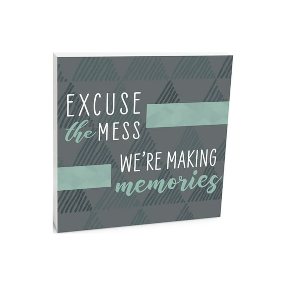 Making Memories Grey Green Triangles 10 x 10 Wood Tabletop Sign Plaque