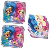 Myst Design Shimmer and Shine Birthday Party Essentials - Paper Plates and Napkins Set for 16