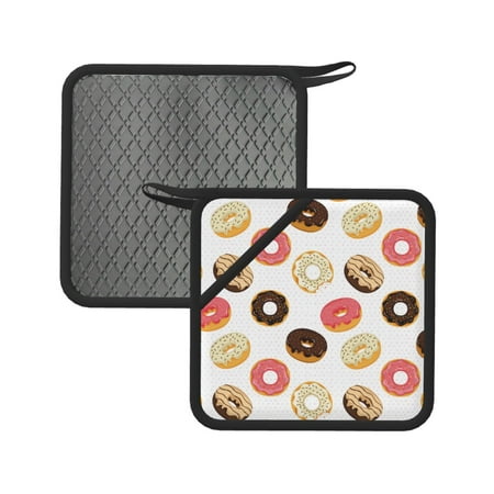 

2PCS Pot Holders for Kitchen - Heat Resistant Silicone Pot Holders with Hanging Loop Donut Print White Polka Dots Non Slip Oven Hot Pads Potholders for Decor Baking Cooking Kitchen