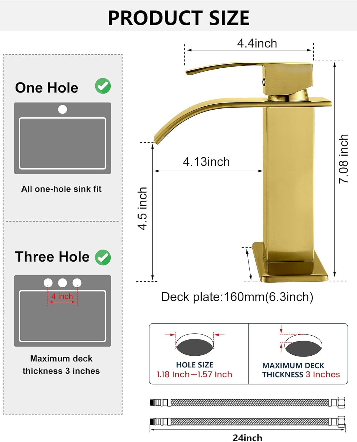 Zovajonia Gold Basin Mixer Tap Single Lever Handle Faucet Waterfall Bathroom Sink Counter Taps