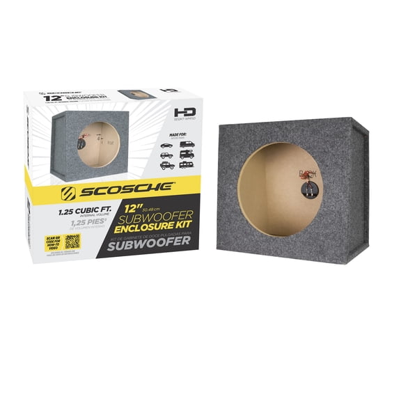 Scosche SE12KT-WM1SD 12 in. Single Car Subwoofer Cabinet Enclosure Box 16 x 17  x 20 in Gray Carpet