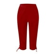 thumbnail image 4 of QUYUON Womens Capris Leggings Elastic Waist Pull on Pants Solid Color Side Drawstring High Waisted Cropped Pants Casual Skinny Capris Pants Comfy Lounge Pants Summer Pants Beach Trousers, 4 of 6