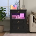 thumbnail image 4 of Hiphuta Wide Farmhouse Nightstand with Charging Station, Wood Night Stands End Table with 3 Drawer, LED Bedside Table for Bedroom Living Room, Black, 4 of 8