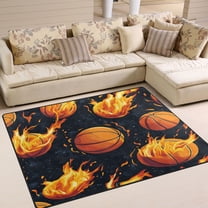 BZSMCE Vintage Area Rugs Basketball with Flames Pattern Creative Area For Home