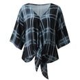 thumbnail image 4 of XIAONU Women's Plaid Blouses V Neck Tie Front Top Lightweight Casual Daily Wear Tunic, 4 of 5