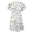 thumbnail image 6 of up to 60% off Gifts Usmixi Womens Dresses High Waist Beach Ruffle Swing Tunic A Line Short Dresses Fashion Floral Print V-Neck Short Sleeve Mini Summer Dress White l, 6 of 6