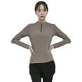 thumbnail image 5 of Hanerdun Womens Workout Athletic Shirts 1/4 Zip Pullover Yoga Tops Long Sleeve Slim Fit Brown L, 5 of 9
