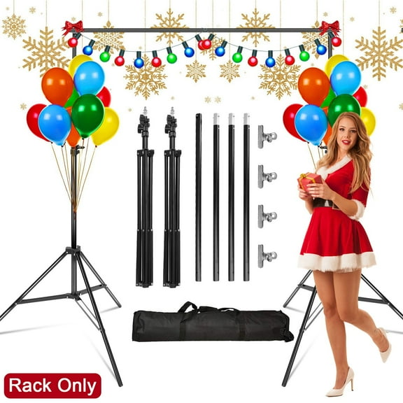 Moclever Photo Backdrop Stand, 6.5x10ft Adjustable Heavy Duty Banner Stand for Parties Load 6.6lbs with Carrying Bag 4 Clamps, Black