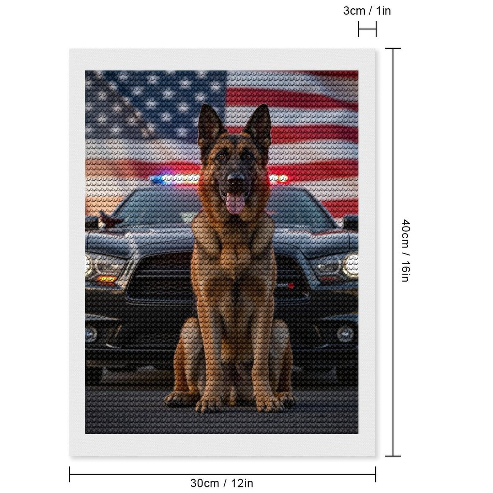 Diamond Art Kits for Adults, Dog Police Car American Flag 5D Diamond Painting Kits for Adults Beginners, DIY Full Drill Diamond Painting, Gem Art and Crafts 12x16