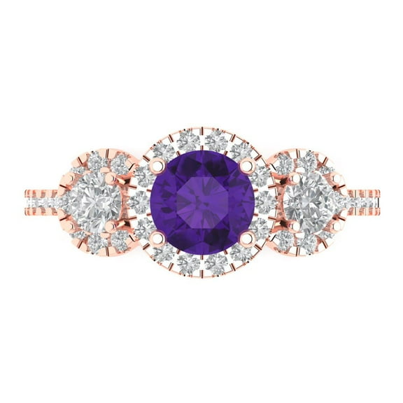 Three-Stone Engagement Ring for Women - 1.46ct Natural Amethyst in 18K Rose Gold Promise Ring