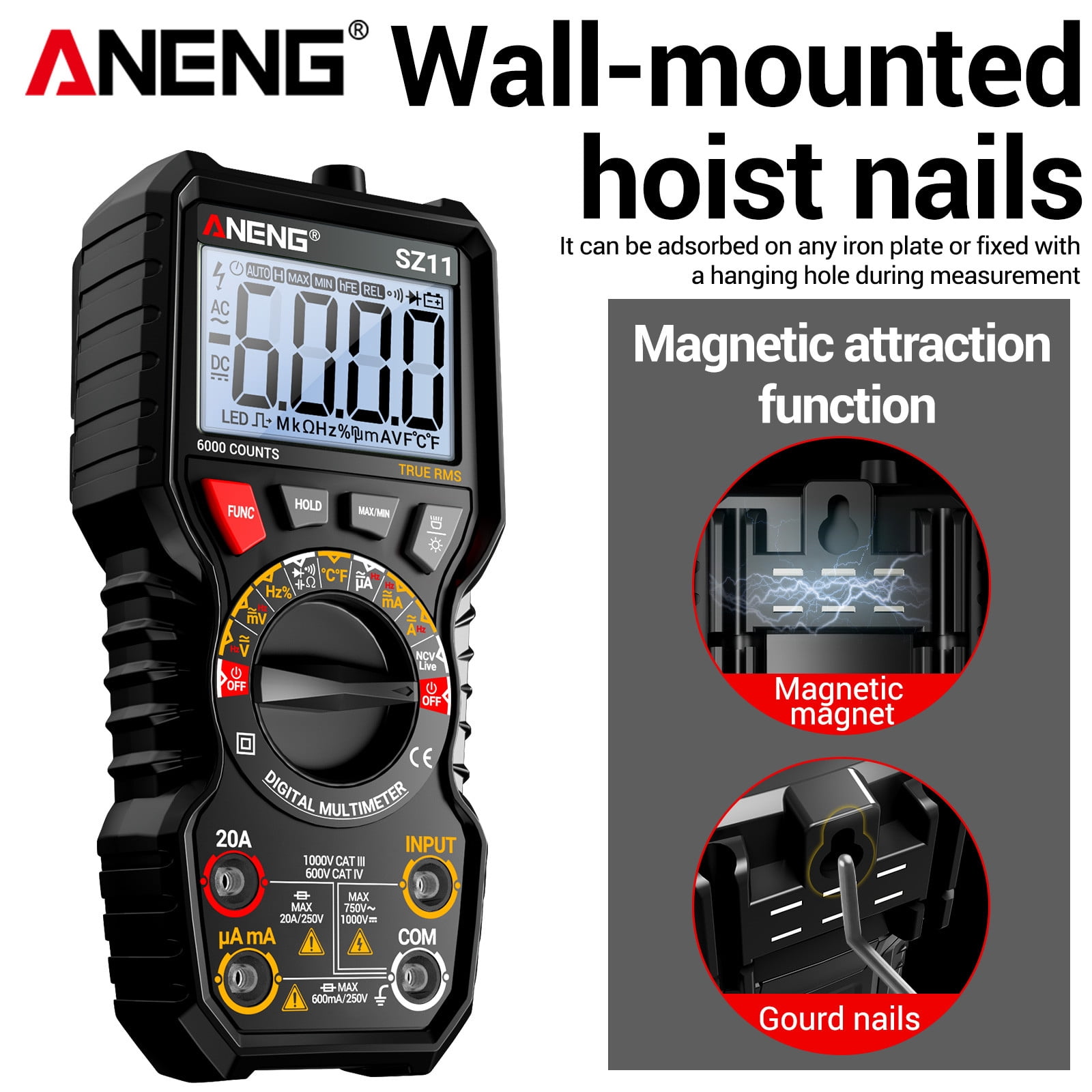 ANENG Digital Multimeter SZ11 True RMS 6000 Counts Multi-Range NCV Magnetic 1-Pack
