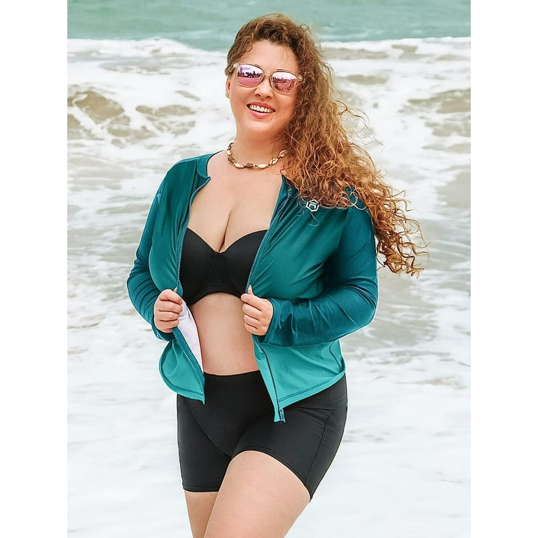 Alove Women Long Sleeve Zipper Gradient Rash Guard Plus Size