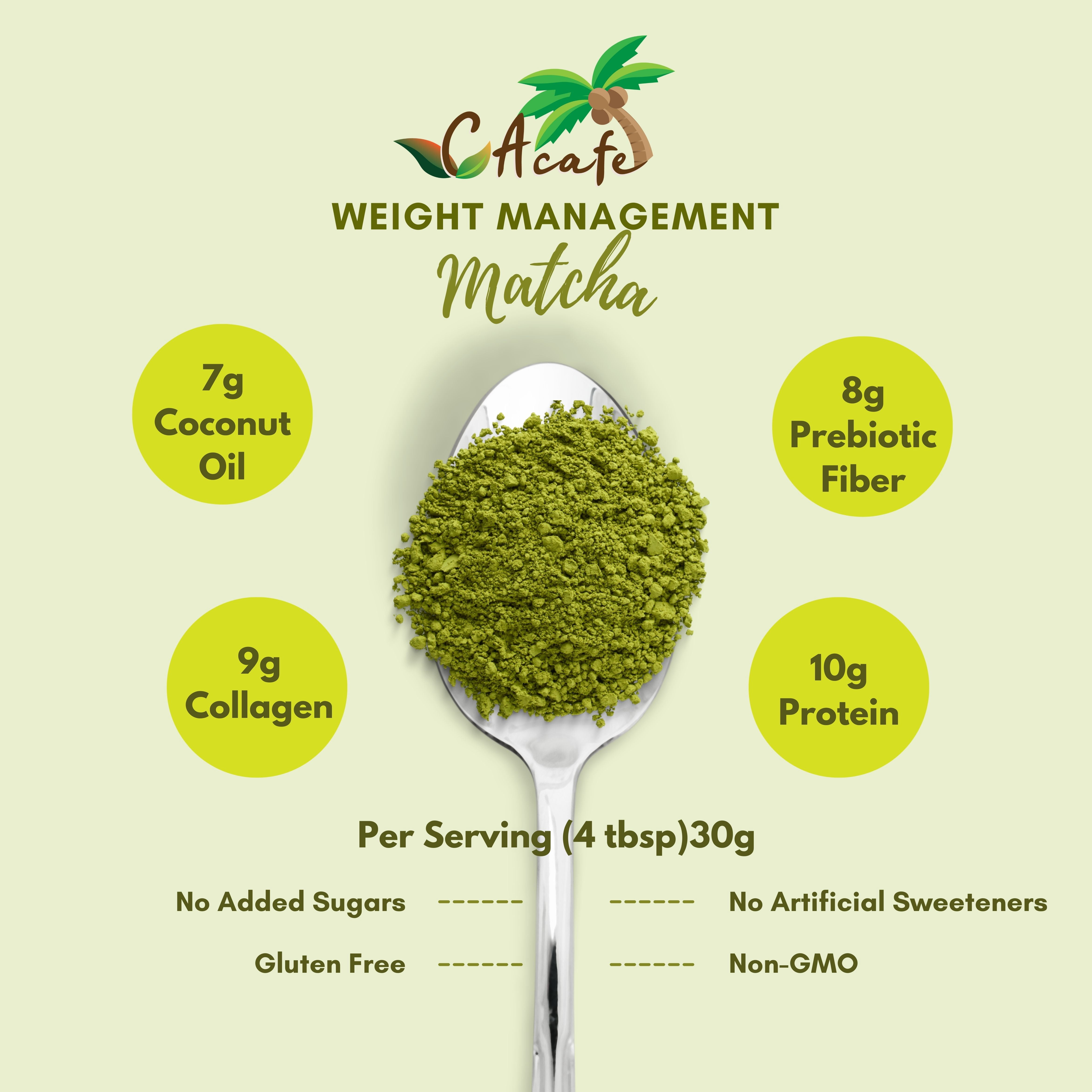 CAcafe Weight Management Matcha No Sugar(Updated Formula)16OZNon- GMO, Gluten Free, No Added Sugar