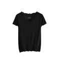 thumbnail image 3 of Women's Modal Cotton Blend Pajama Tops, V Neck Short Sleeve Loose Solid Sleep Shirts, Soft Cooling Casual Pajama Shirts, Spring Summer Home Daily | TruHer,Black L, 3 of 6
