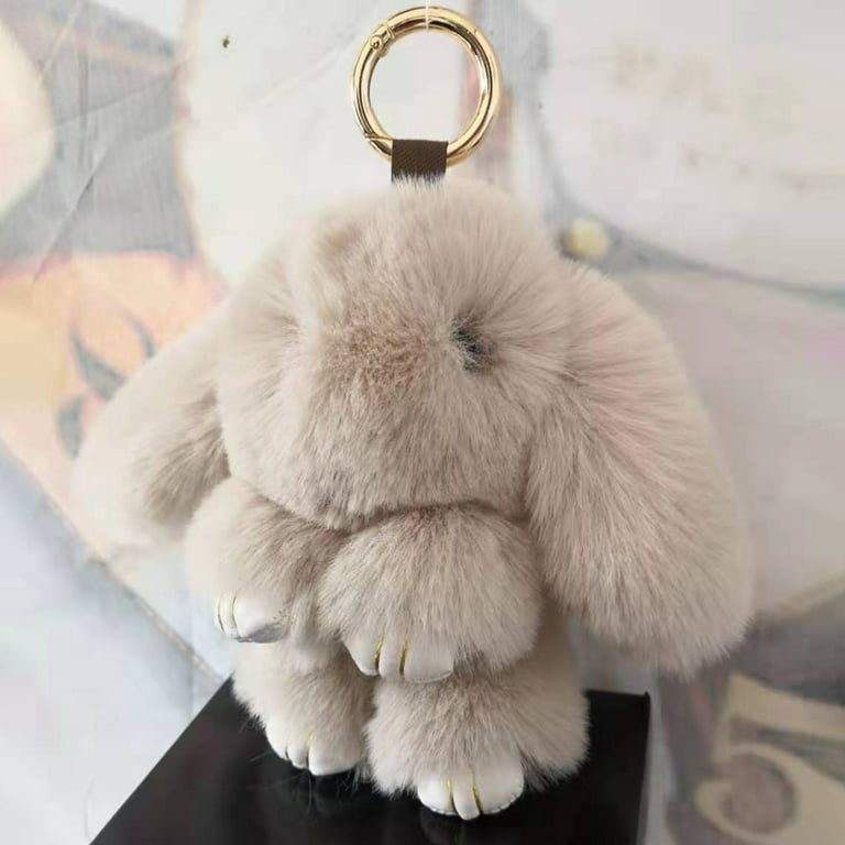 BEGOOD Rabbit Keychain Fluffy Pom Pom Rex Bunny Keyring