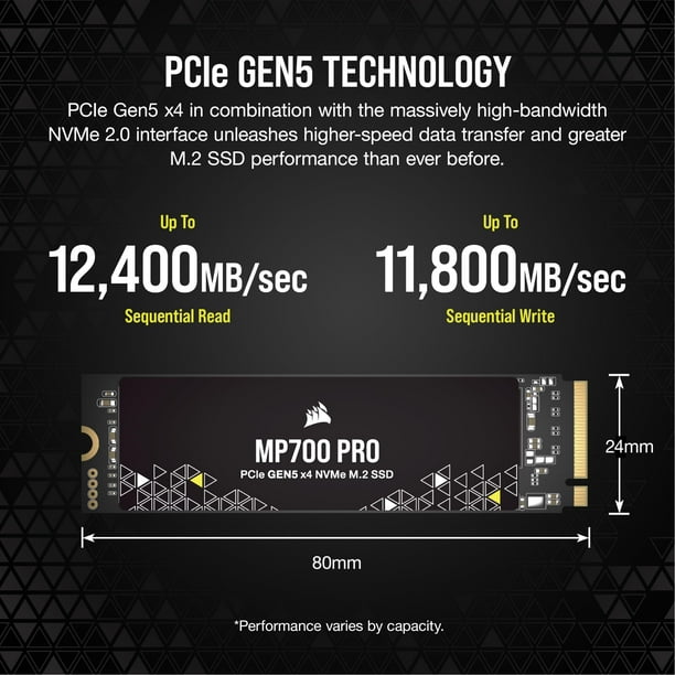 SSD Corsair MP700 PRO 2TB M.2 PCIe Gen5 x4 NVMe 2.0 - Walmart.ca