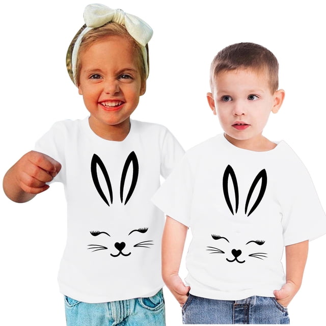 Jamicy Hauts à Manches Courtes pour Enfants Mode Été Pâques Haut Garçons et Filles Imprimé Décontracté Col Rond Manches Courtes Hauts