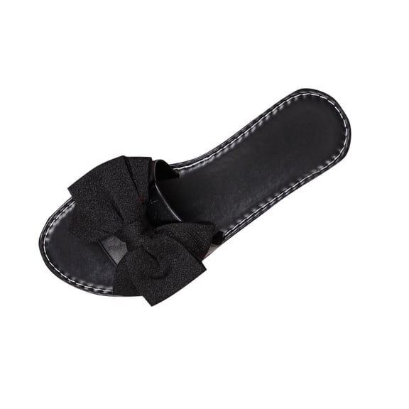 Wensltd Women's Sandals Summer Fashion Bow Sandals Flat Style Beach Wear Trendy Slippers Outdoor Comfort Black