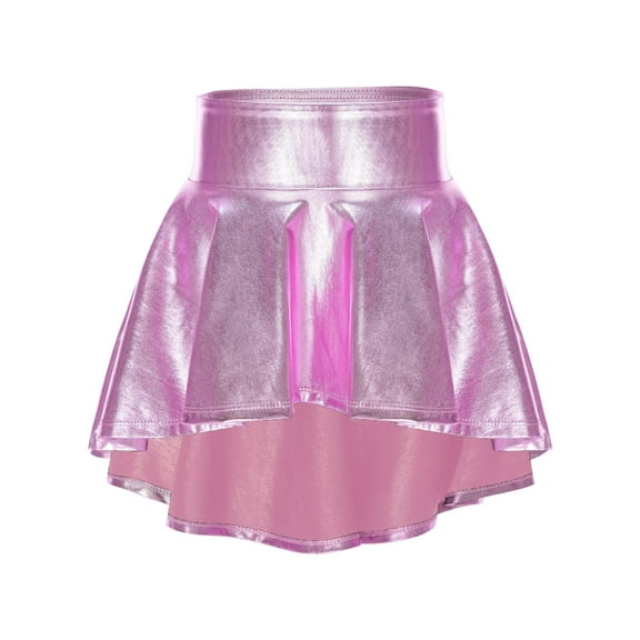 YEAHDOR Girls Metallic Glossy Flared Dance Skirt Holographic High Waist Jazz Hip Hop Performance Costume