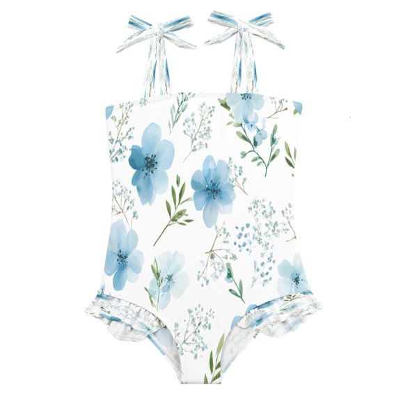 DIXRUYEE Swimsuit One Piece swimwear Blue Watercolor Flower of Pattern